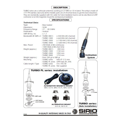 Sirio Turbo 3000 характеристики